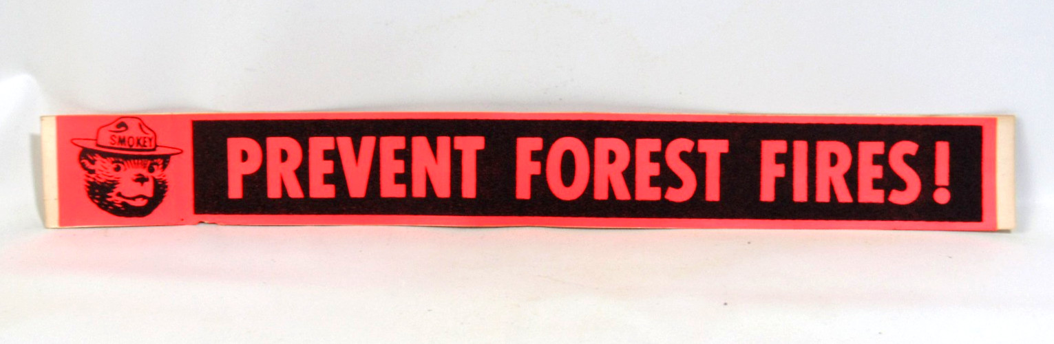 Vint Smokey The Bear “Prevent Forest Fires!” Reflective Bumper Sticker 16×2 NOS