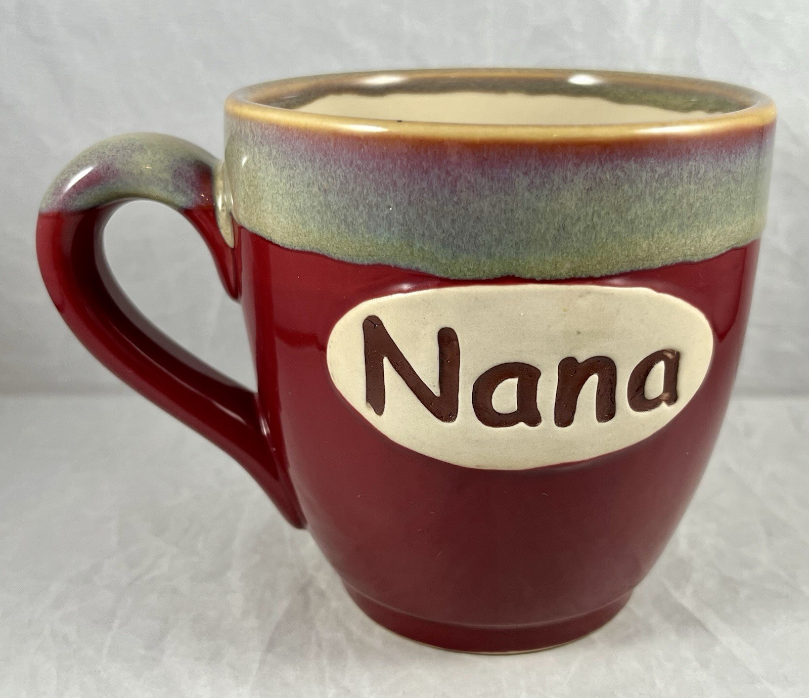 Nana Grandma 3D Clay Pottery Coffee Tea Cup Mug Burgundy 24oz