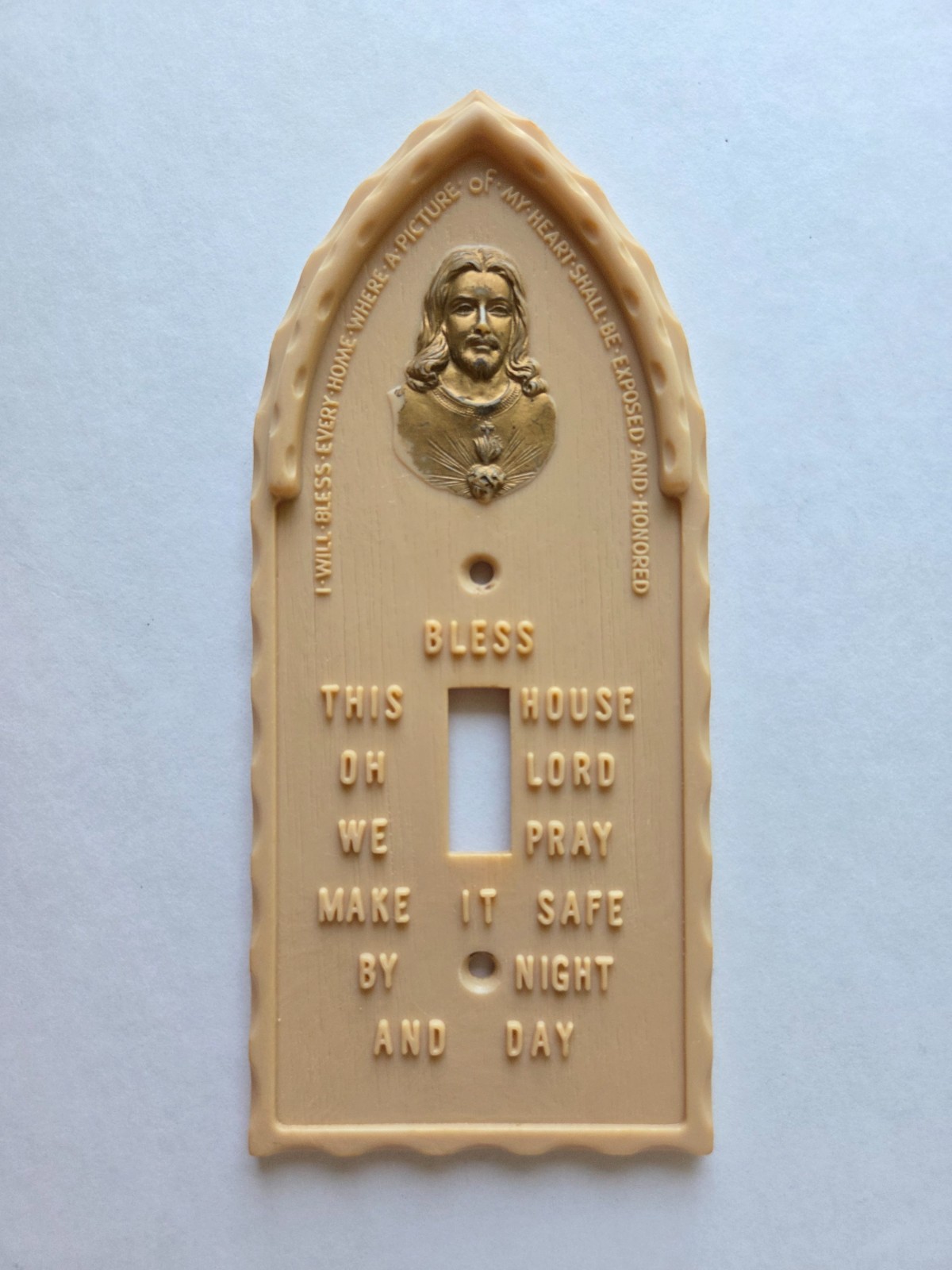 God Bless This House, Vintage Plastic Holy Devotional Wall Switch Plate.