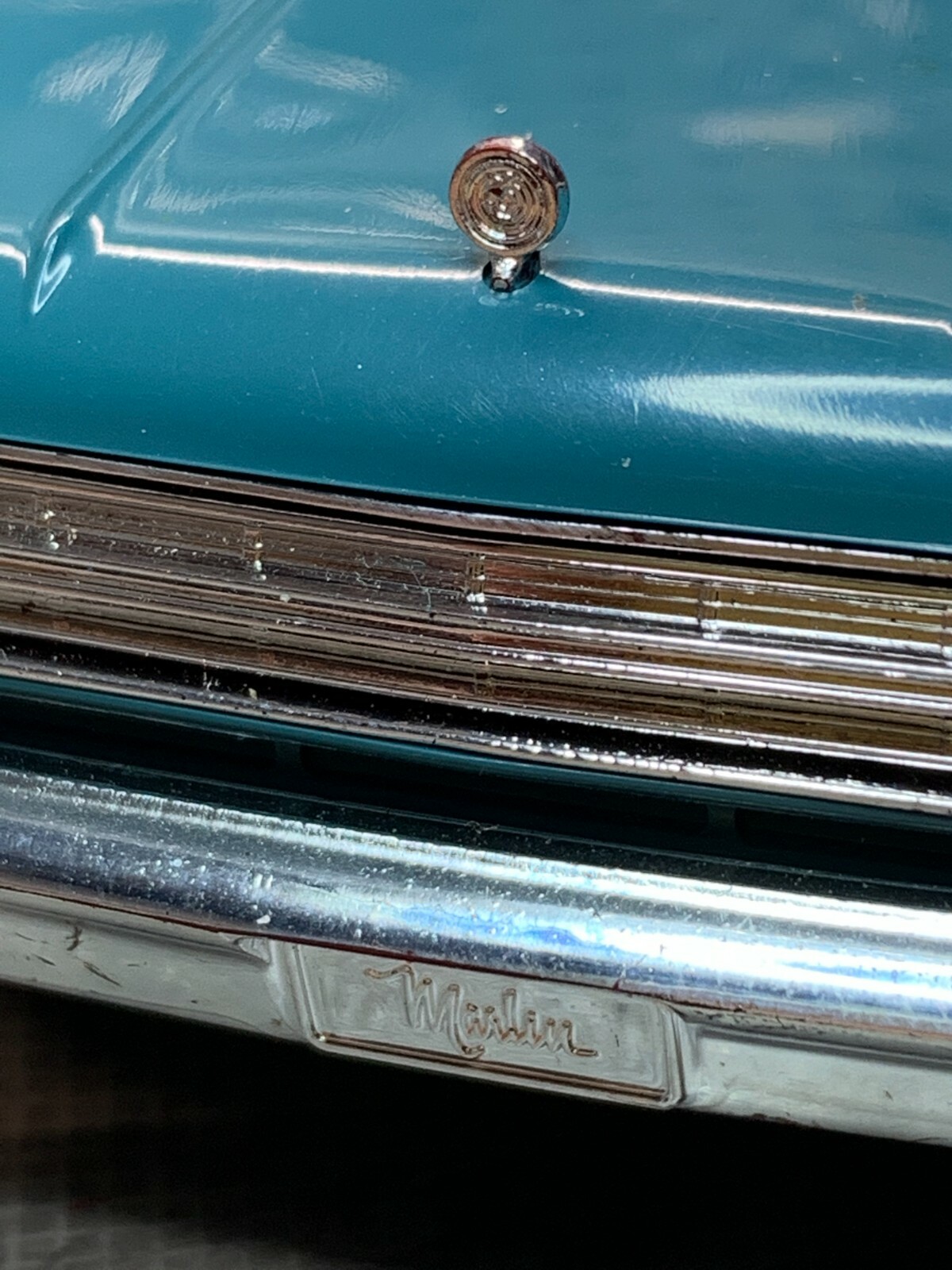 1966 AMC MARLIN PROMO OR FRICTION REPRODUCTION PLASTIC HOOD ORNAMENT