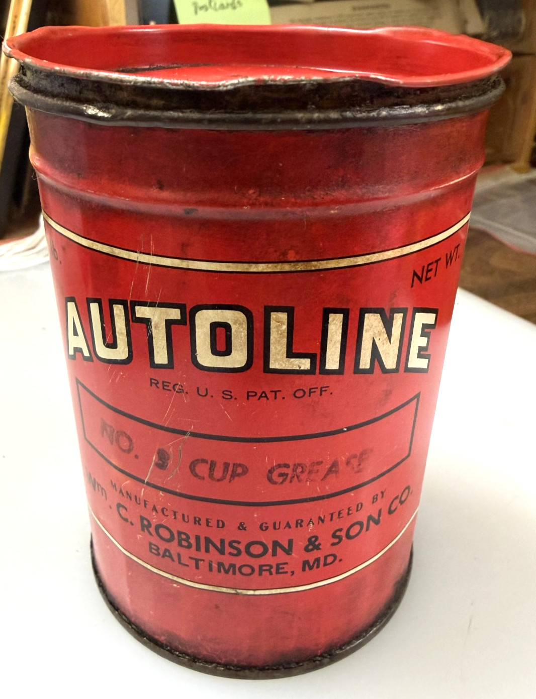 Vintage Autoline #3 Cup Grease 1 lb Metal Can gas station advertising oil Empty