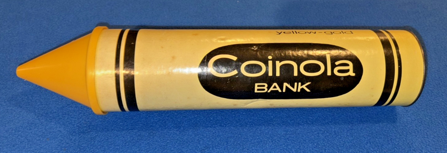 Coinola Large Yellow-Gold Crayon Coin Bank 1979 Idea Source Cardboard Tube
