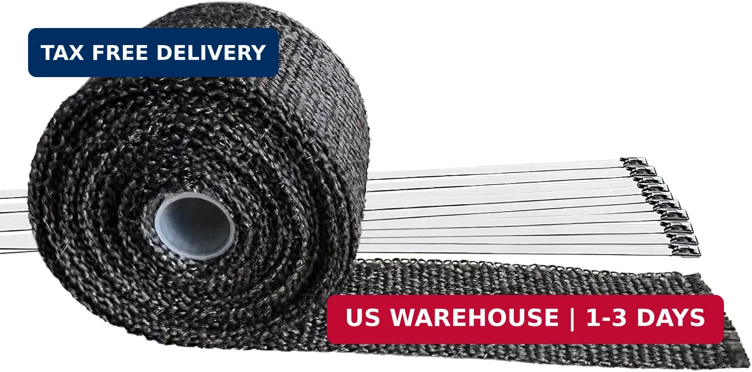 Exhaust Heat Wrap, 2in x 16.5ft Black Header Wrap Fiberglass for Motorcycle Car