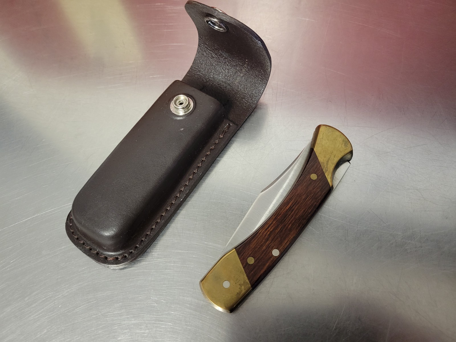 Schrade LB7 ~ Large Folding Knife ~ Lockback ~ Sheath Belt Pouch ~ USA ~ GUC!