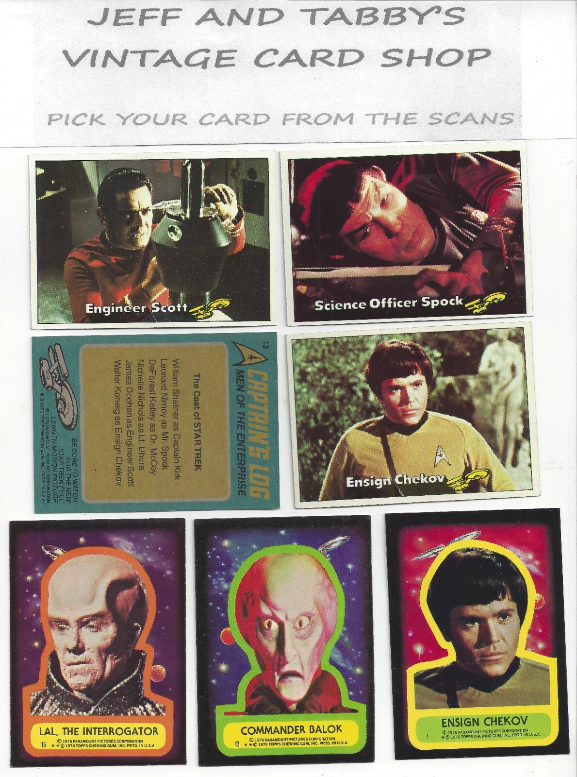 1976 TOPPS STAR TREK CARDS / SEE DROP DOWN MENU FOR CARD YOU WILL RECEIVE