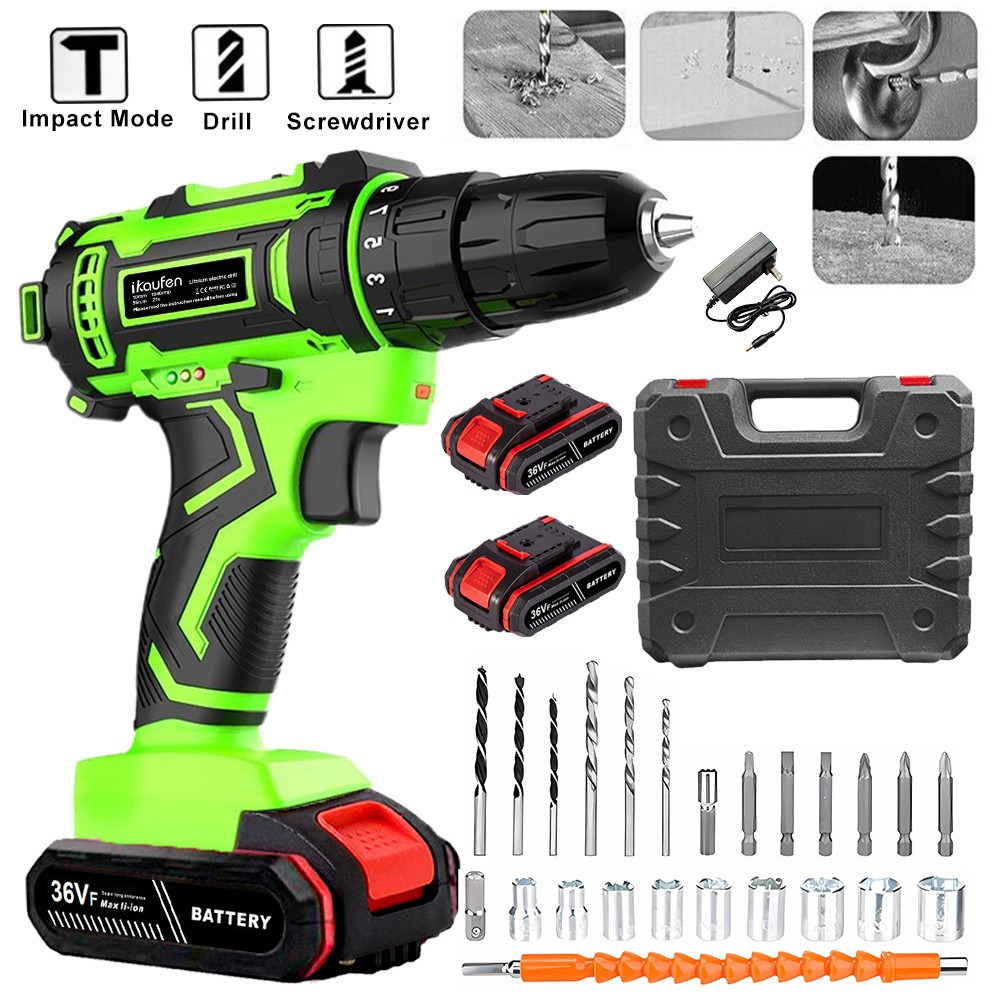 Cordless Brushless Impact Driver Hammer Drill Combo Kit with 2 Battery A9