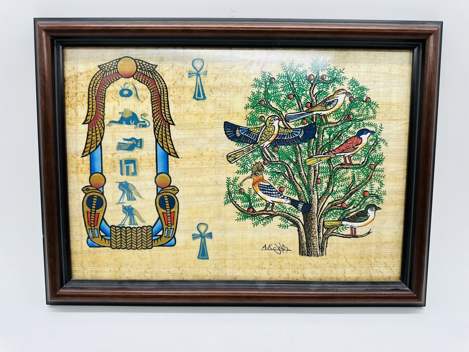 Beautiful Egyptian Painting on Papyrus Professionally Framed