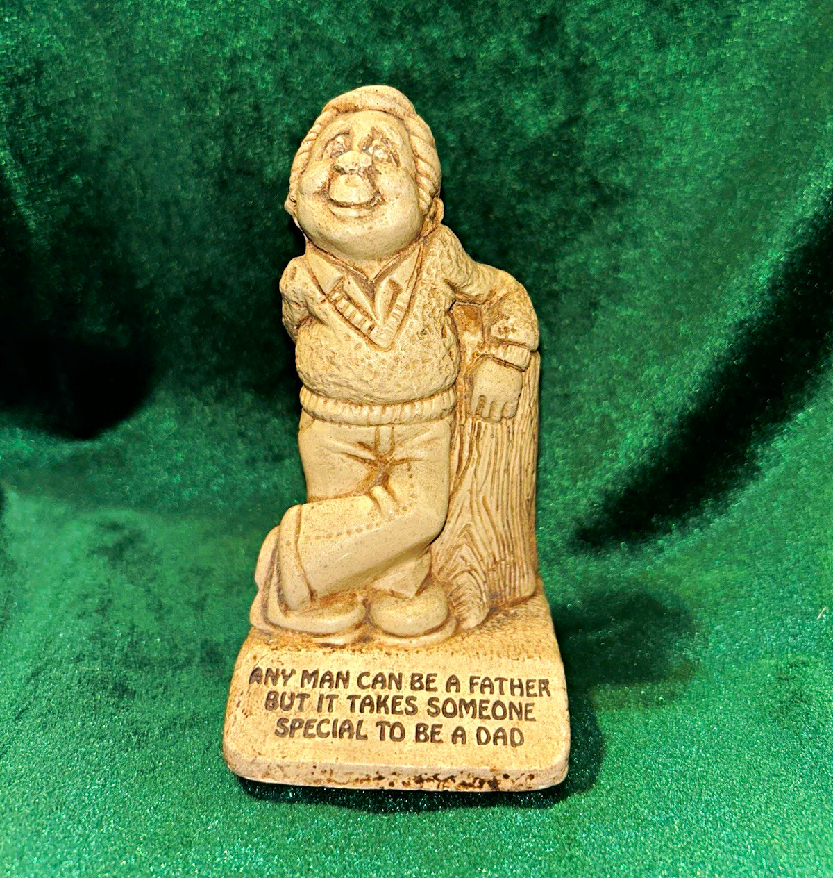 Vintage 1979 Beige Resin Dad Figurine Quote “Any man can be a father…”