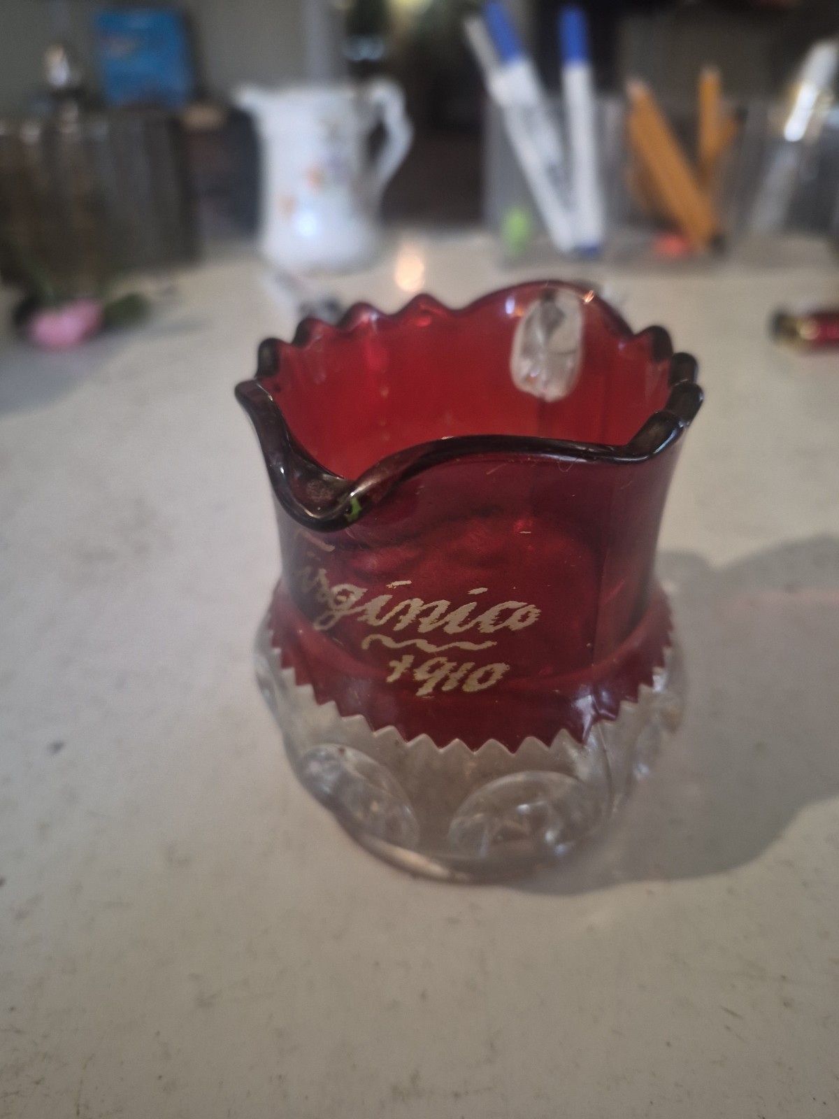 Vincennes Fair 1905 – Indiana Antique Ruby Flash Souvenir Glass Toothpick Holder