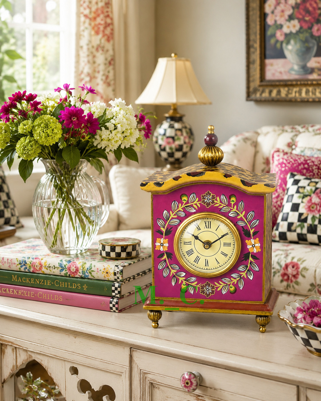 MacKenzie Childs Paradise Clock Desk, Mantel Shelf Brand New No Box