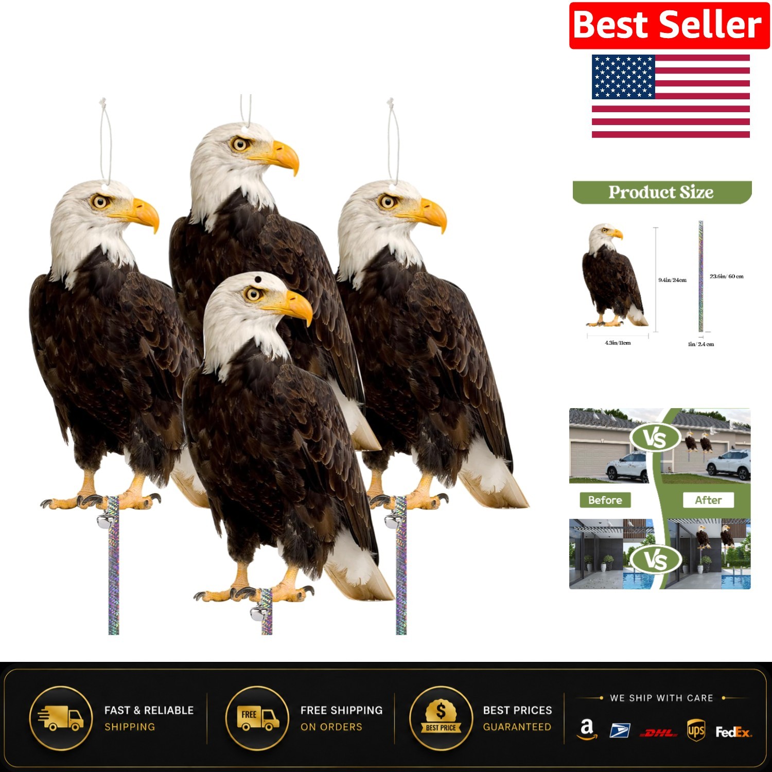 Hanging Garden Owl Decorations – 4PCS Classic Design to Scare Squirrels & Birds