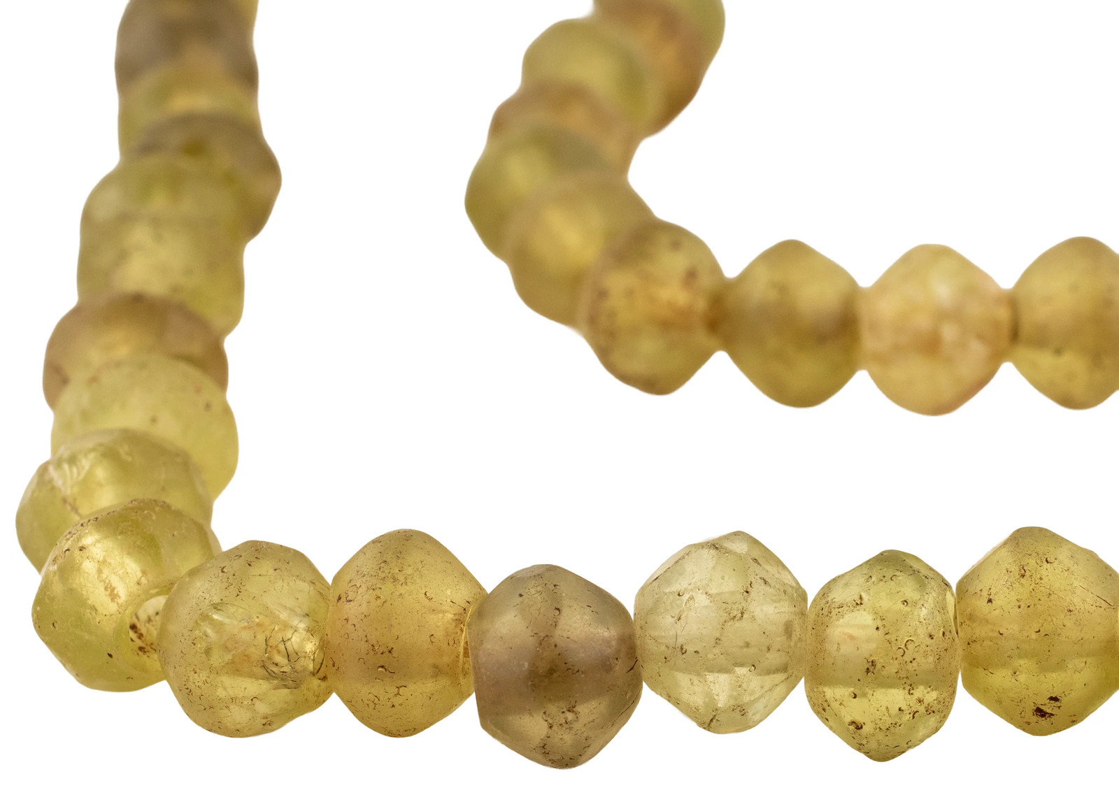 Antique Yellow Vaseline Beads 15mm Ethiopia African Bicone Glass Large Hole