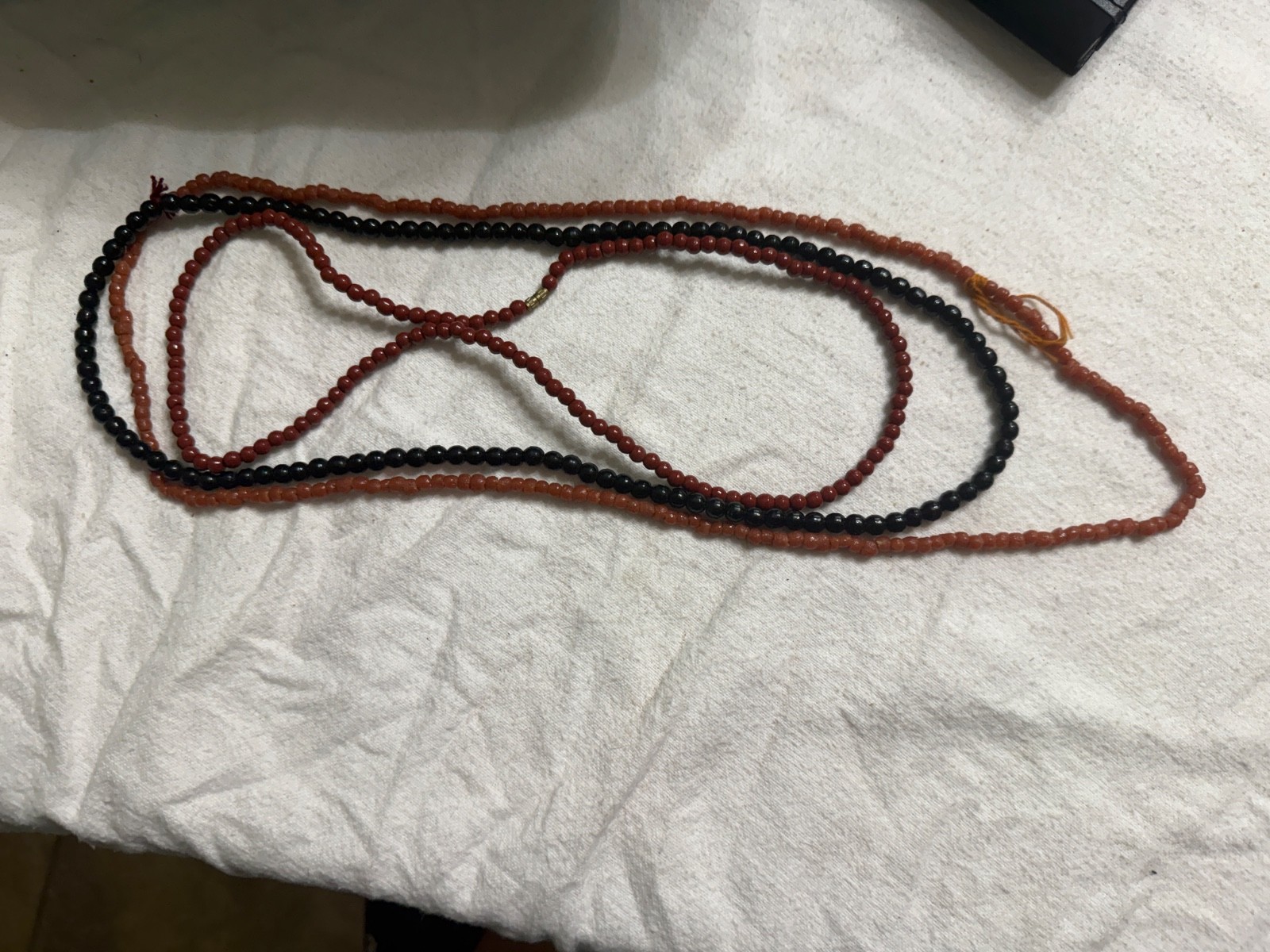 Vintage African Glass Trade Beads Strand Black Amber Red Tribal Boho Jewelry Sup