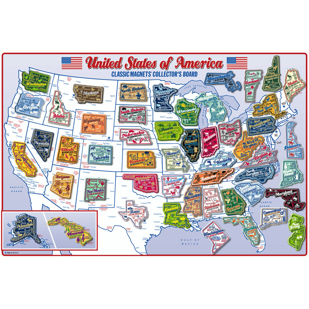 Premium State Map Magnet Collector’s Board – 51 Magnets & Metal Display Board