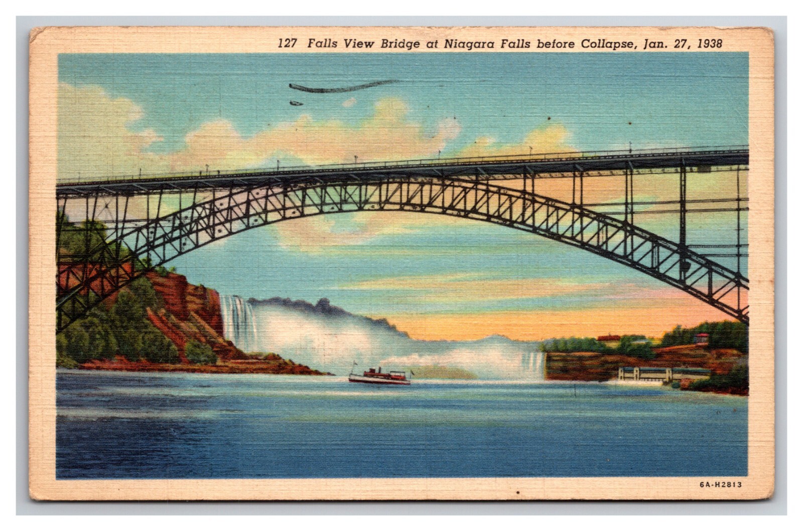 Falls View Bridge Before Collapse Niagara Falls New York NY Linen Postcard Q28