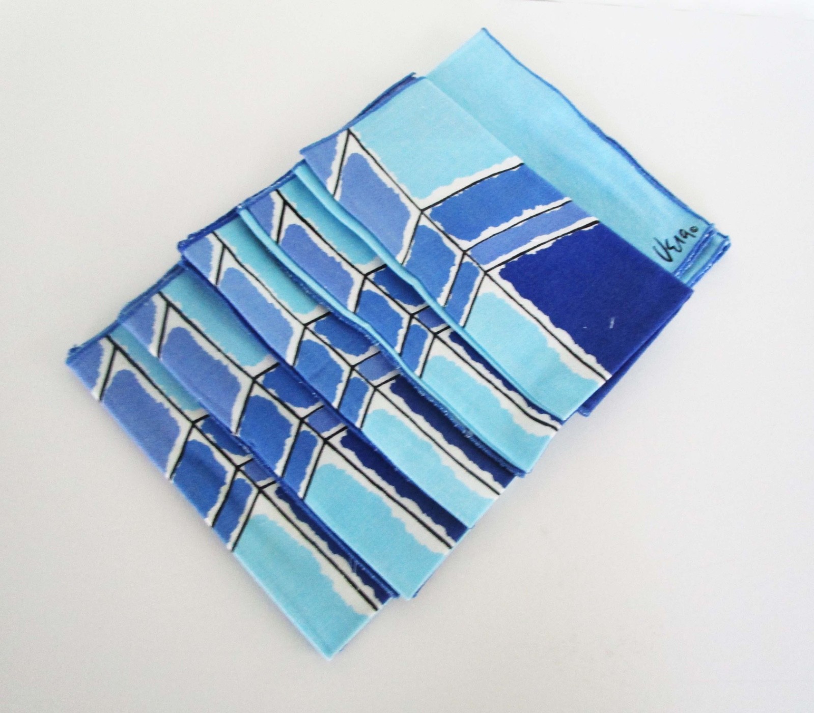 Vintage Set of 6 Vera Neumann Cloth Napkins Aqua Blue Sun Circle MCM Retro Mod