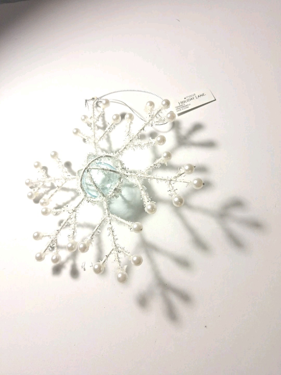 Holiday Lane Wired Snowflake Christmas Ornament White Glitter NEW 0478B16