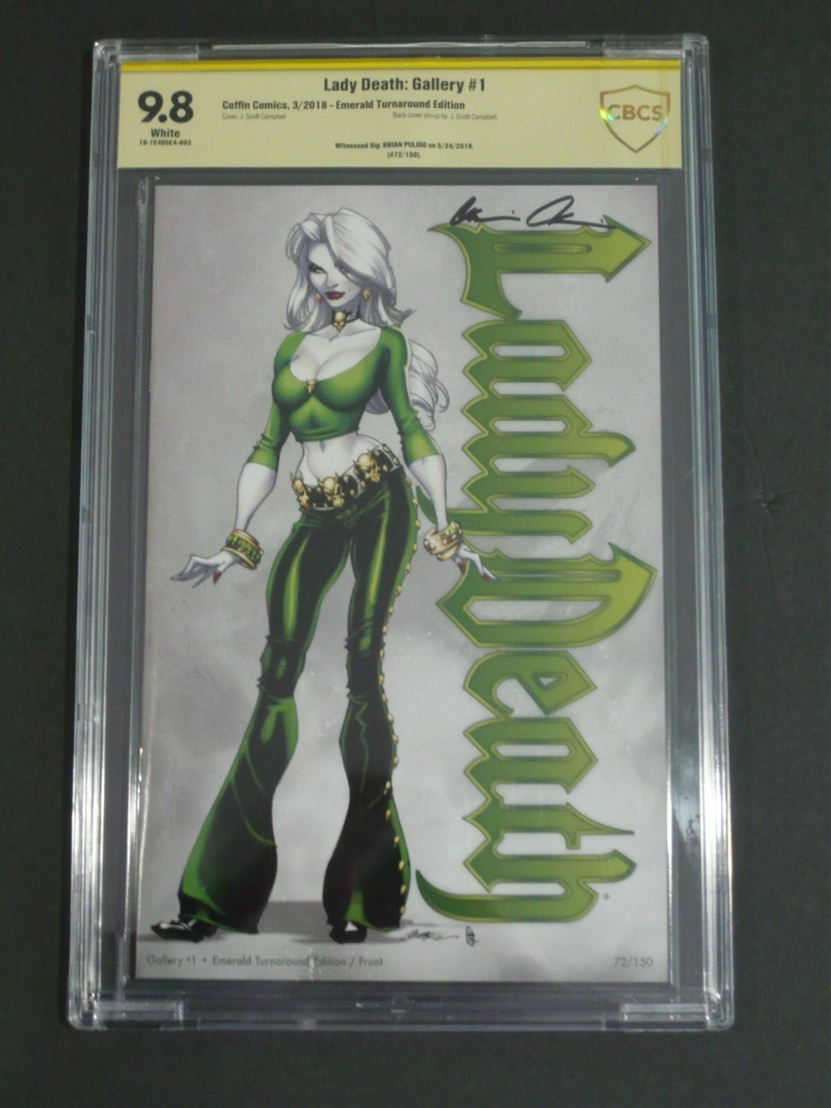 CBCS SS 9.8 Lady Death Gallery #1 Emerald Turnaround Edition Signed Pulido