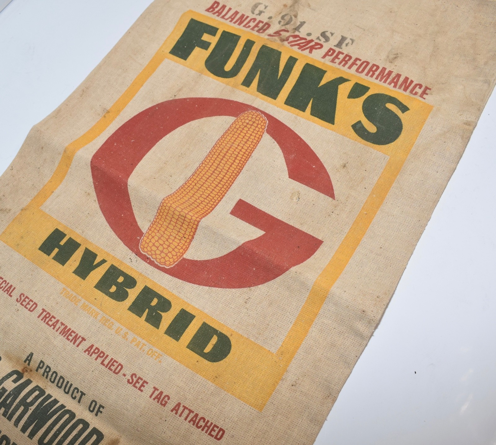 Vintage Cloth Hybrid Seed Corn Sack * FUNK’S G Double-Sided Farm Advertising Bag