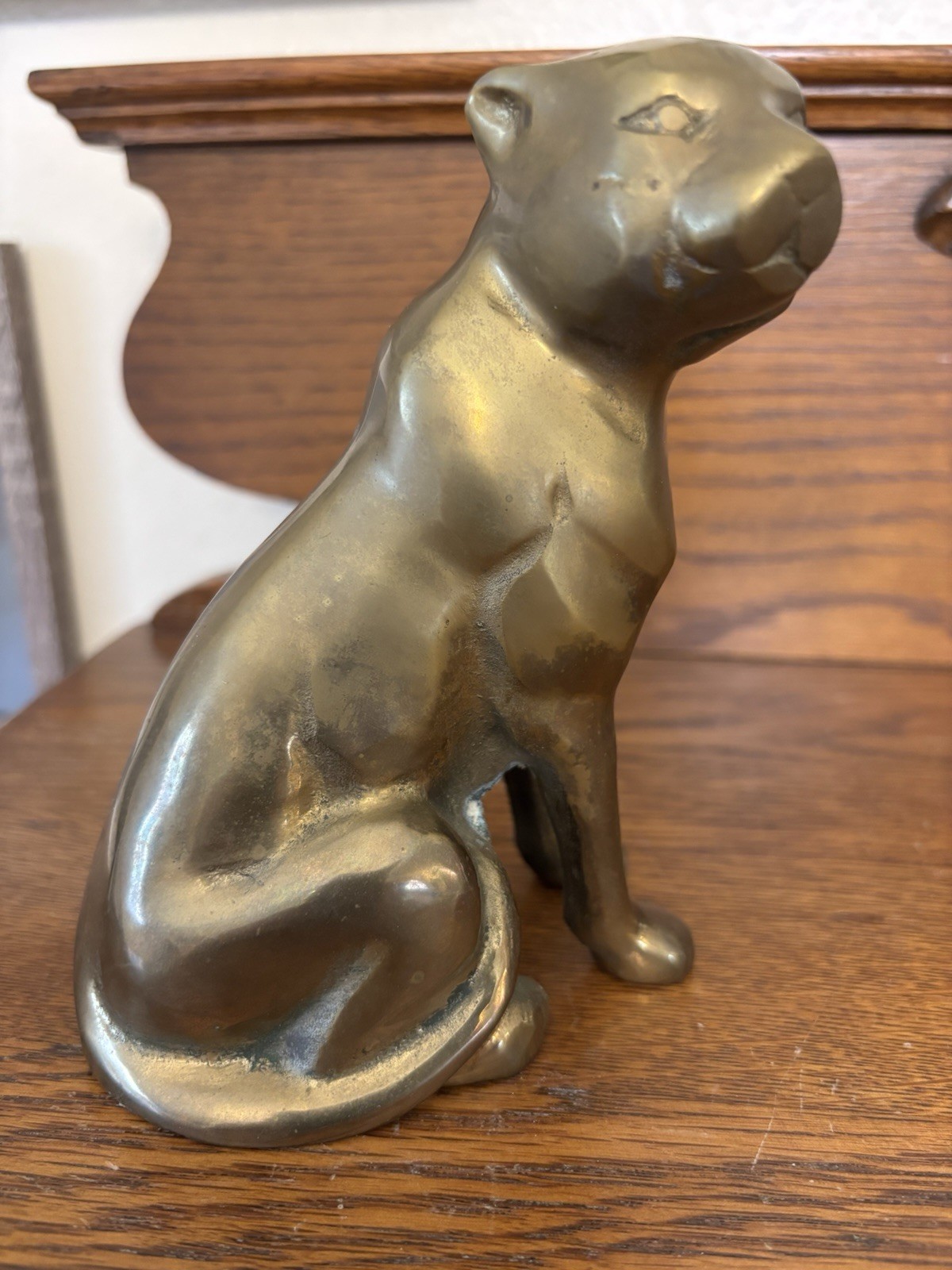 Vintage Solid Brass Sitting Panther Figurine-6 Inches Tall & 2 3/4 Inches Wide.