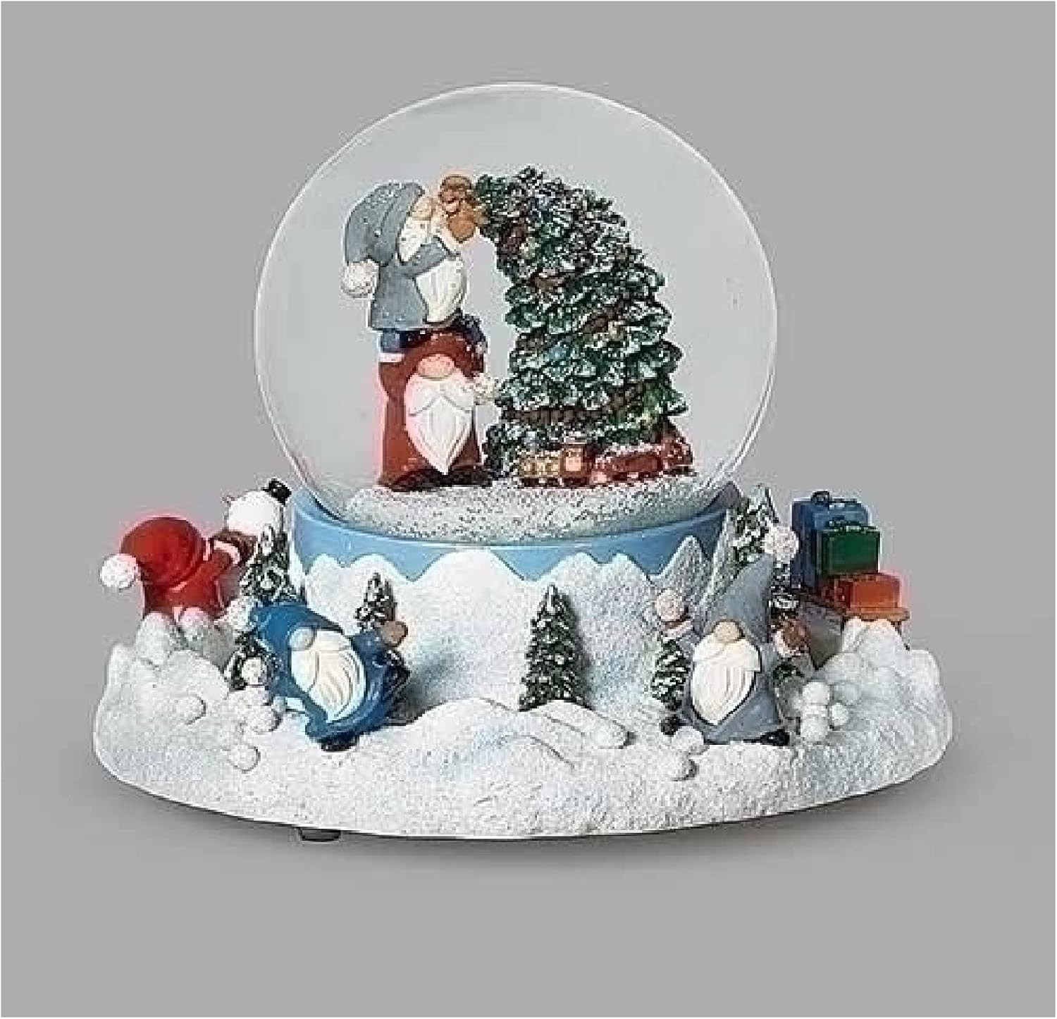 , 5.75″ H Musical Gnomes Decorating a Christmas Tree Glitterdome with Roating Ba