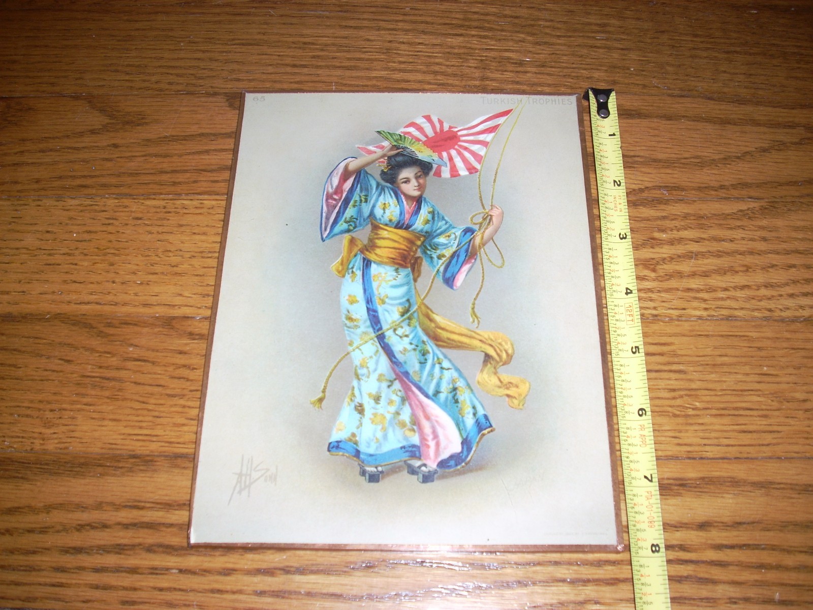 Vintage 1903 Tobacco Card Turkish Trophies Flag Girl #65 Japan Copper Framed.