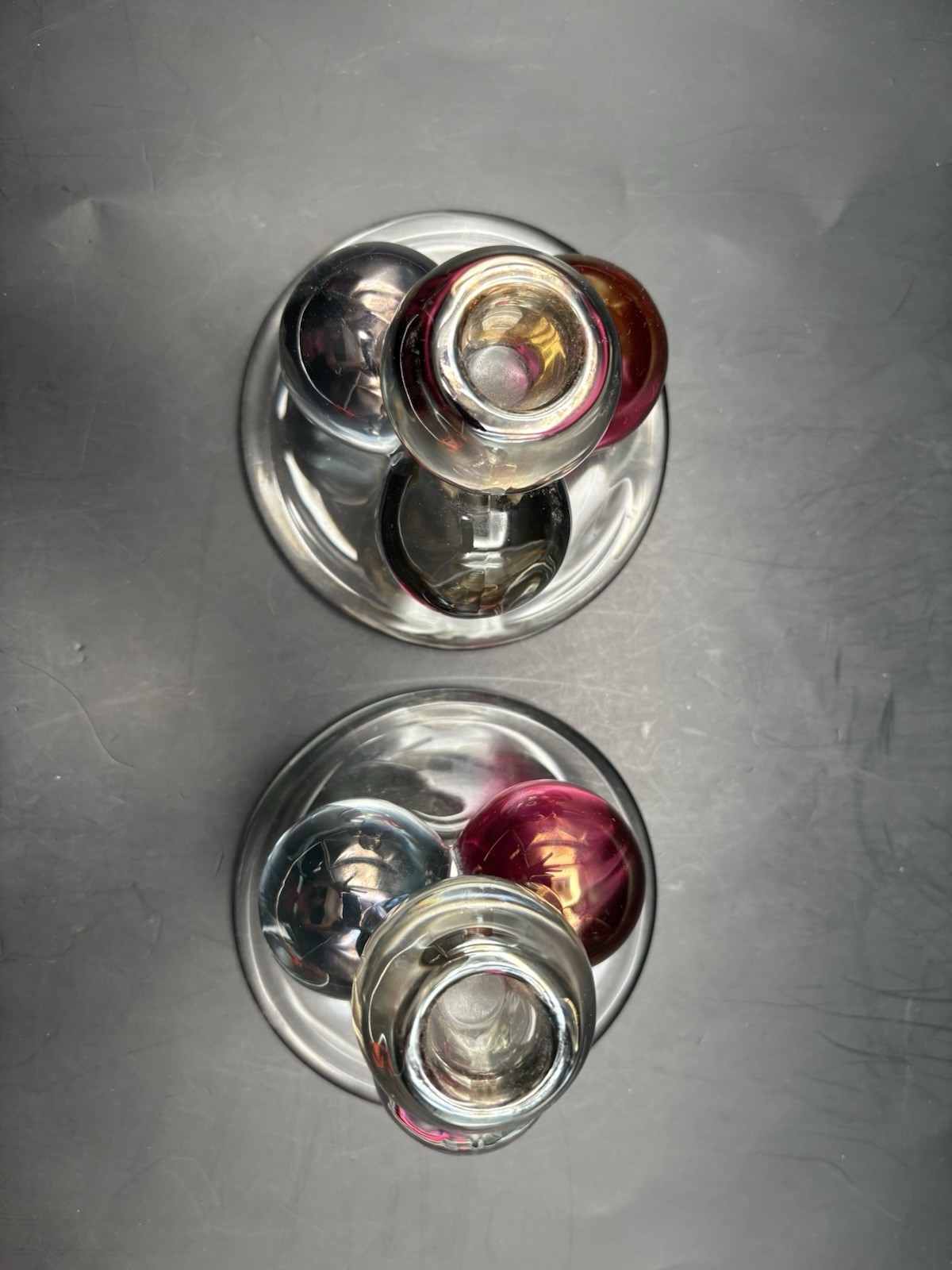 Westmoreland Mid Century Modern Ruby Flash Glass Ball Base Candleholders Pair