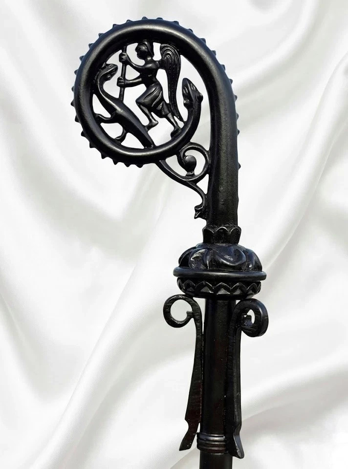 Medieval Gothic Bishop Crosier Staff – Hand-carved Wood sepherd’s Crook – Foldab