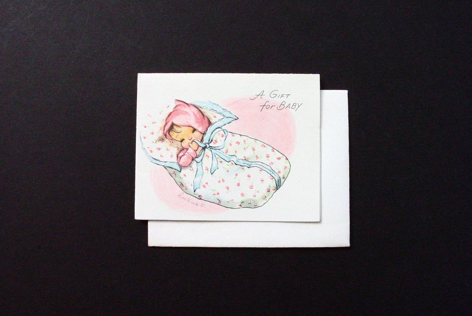 Vintage Unused Eve Rockwell New Baby Greeting Gift Card Baby Sleeping in Layette