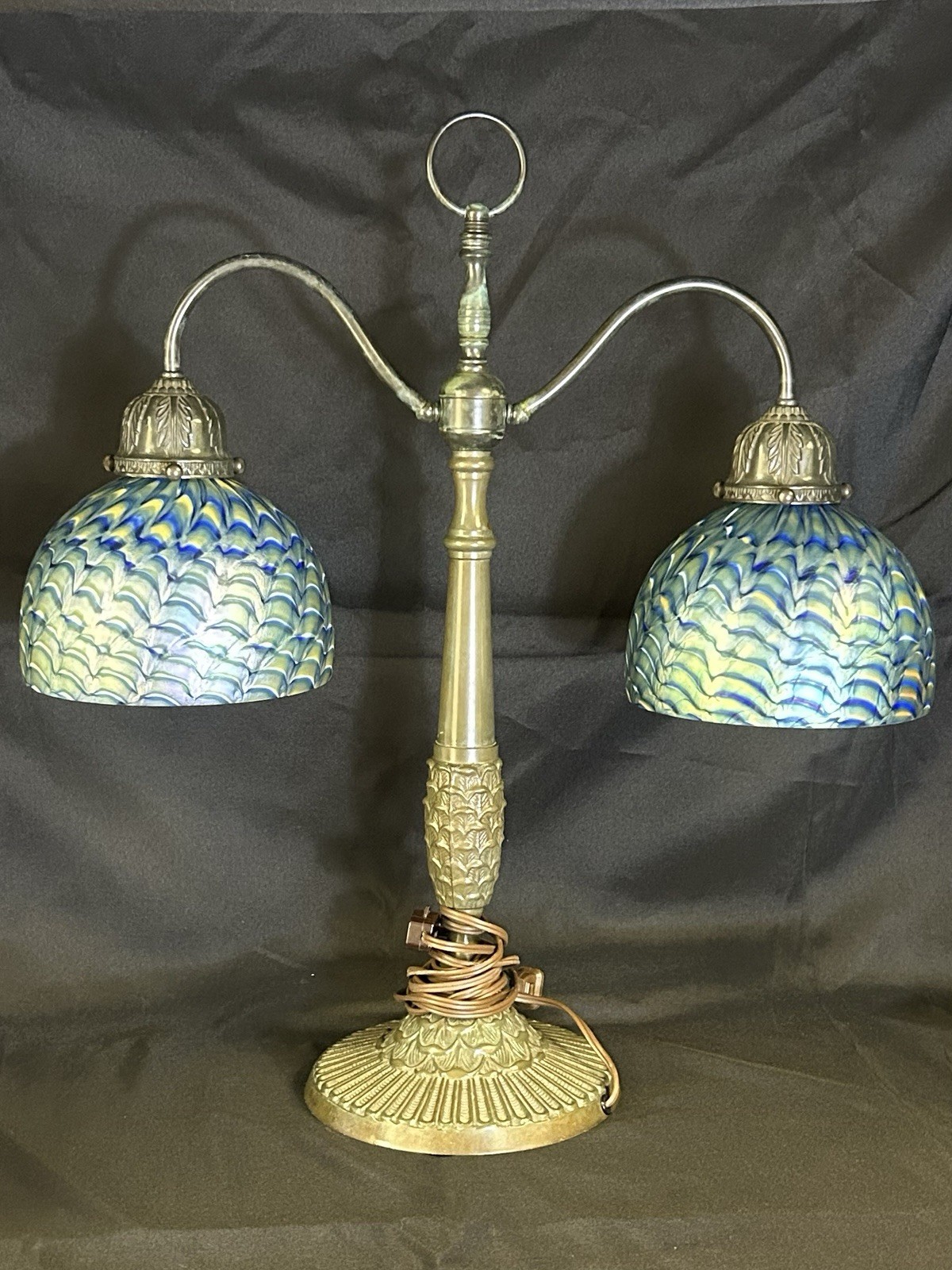 Lundberg Studios Fish Scale Glass Lamp Shades Art Nouveau Tiffany Style RAP Base