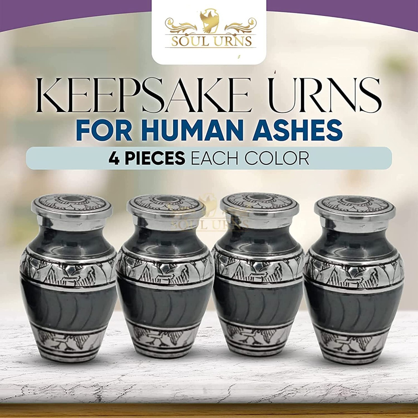 Grey With Silver Bands Small Keepsake Urns for Human Ashes – Set of 4