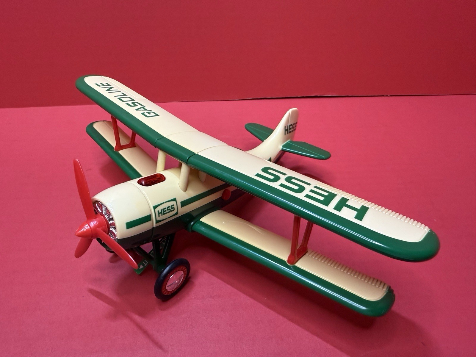 Vintage 2002 Hess Toy Biplane – Motorized with Lights – Green/White