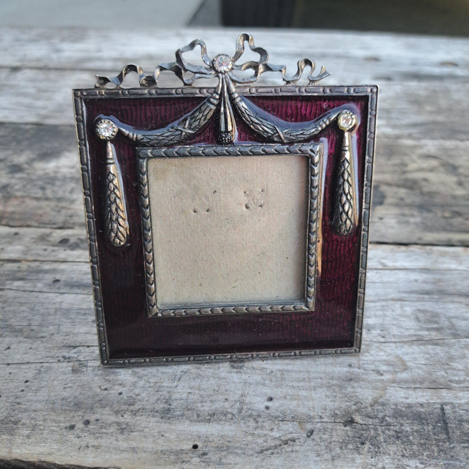 Vintage Terragrafics Purple Enamel Silver Metal Rhinestones Small Picture Frame