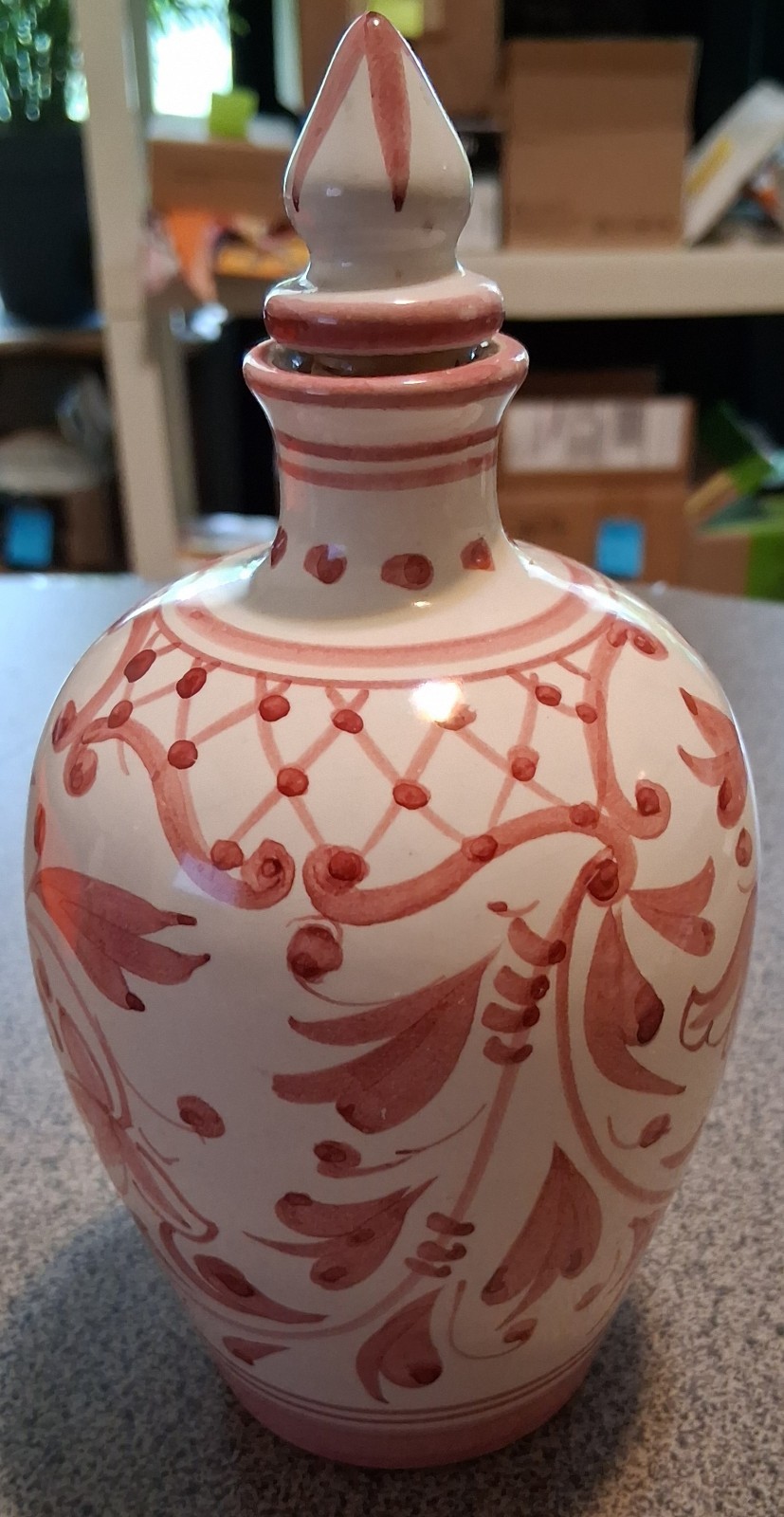 Ceramic Jar Vase with Lid Made in Italy 7” pink floral pattern MCM
