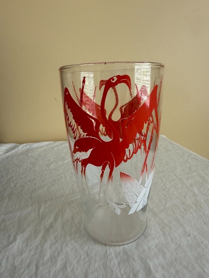 MCM Vintage Libbey Glass Pink Flamingo Cocktail Shaker Barware