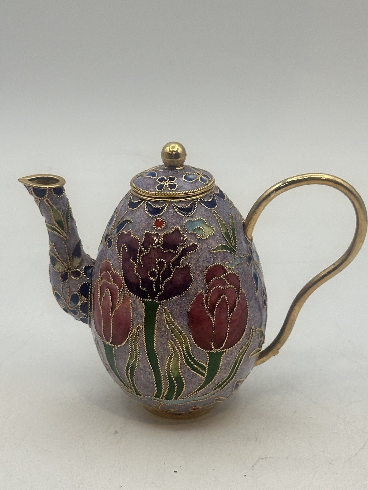 Cloisonné Tulip Teapot Miniature Figure