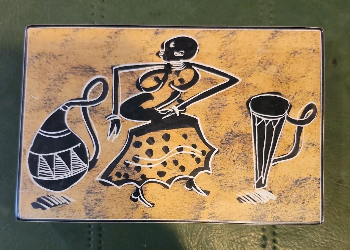 Vintage African Soapstone Trinket Box Folk Art Jewellery Box 6 Inch Stone Box