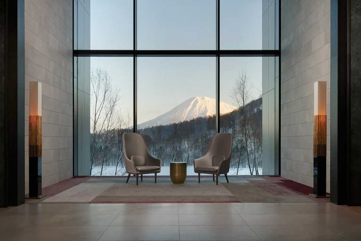 Modern and stylish lobby area of Park Hyatt Niseko Residence.